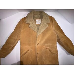 London Fog Suede Sherpa Lined Trucker Jacket Tan Western Style Size 42